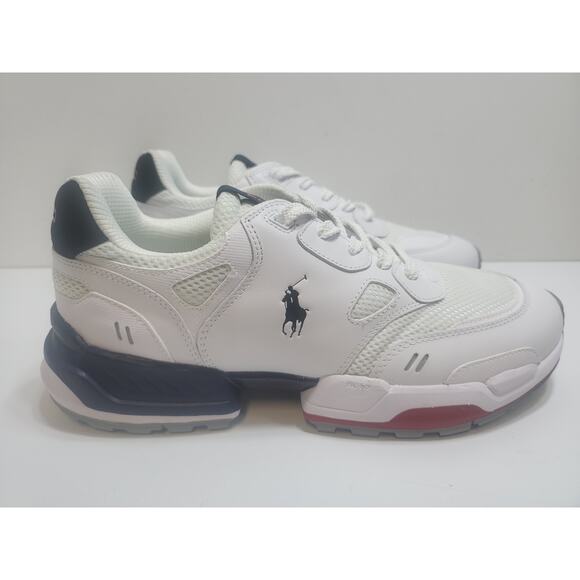 NEW POLO RALPH LAUREN JOGGER SNEAKER SHOE WHITE BLUE RED MSRP $138 MEN SIZE - 9 - Picture 3 of 8